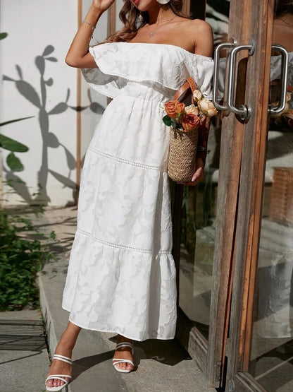 Catherine | Women's Off Shoulder Tiered Maxi Wedding Guest Dress