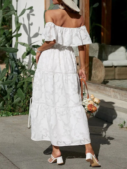 Catherine | Women's Off Shoulder Tiered Maxi Wedding Guest Dress