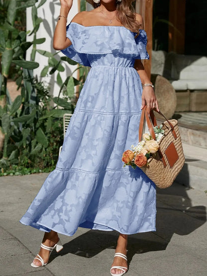 Catherine | Women's Off Shoulder Tiered Maxi Wedding Guest Dress