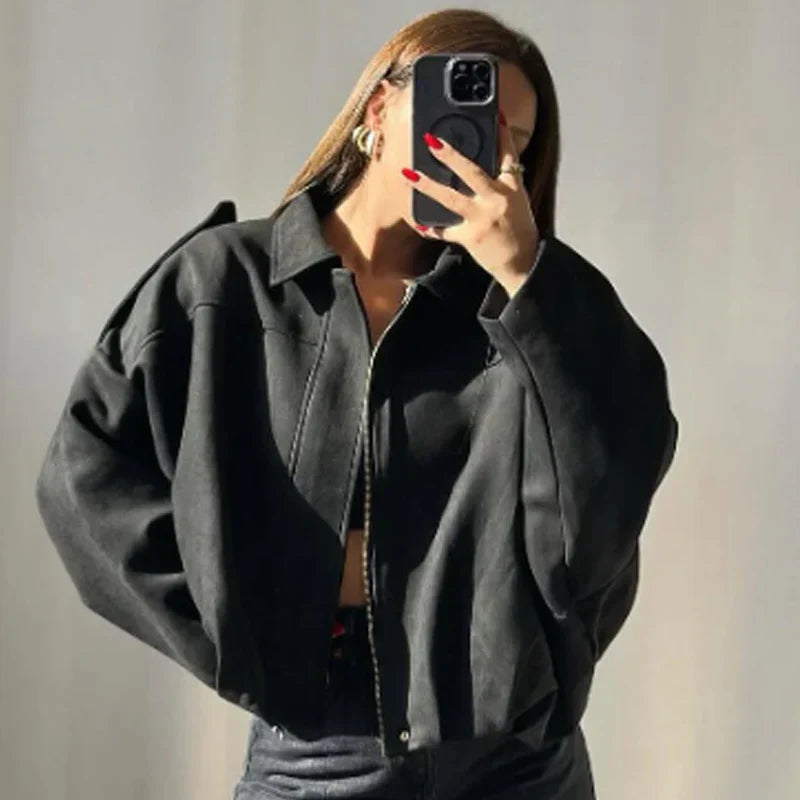 Madeline | Women's Cropped Zip Up Bomber Jacket