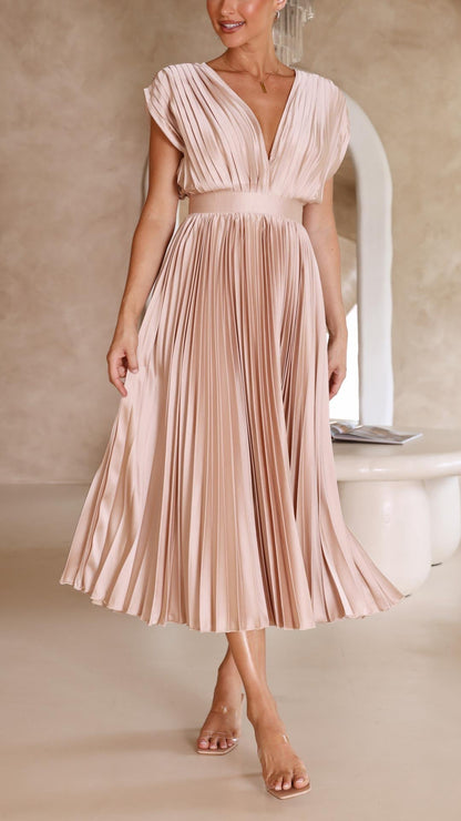 Charlotte | Women's Pleated V Neck Midi Wedding Guest Dress