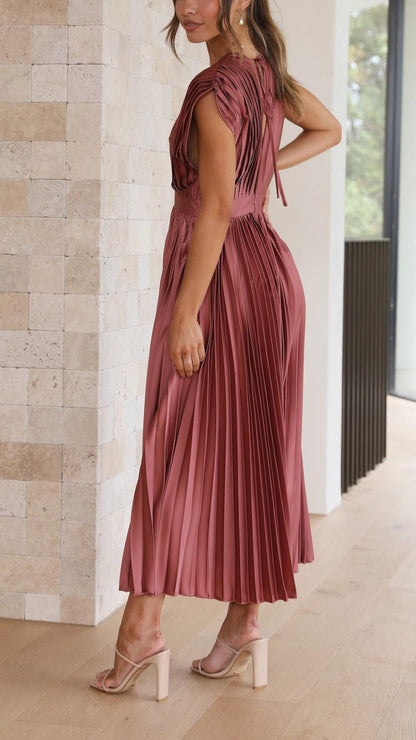Charlotte | Women's Pleated V Neck Midi Wedding Guest Dress