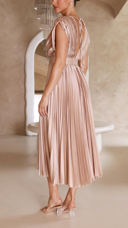 Charlotte | Women's Pleated V Neck Midi Wedding Guest Dress