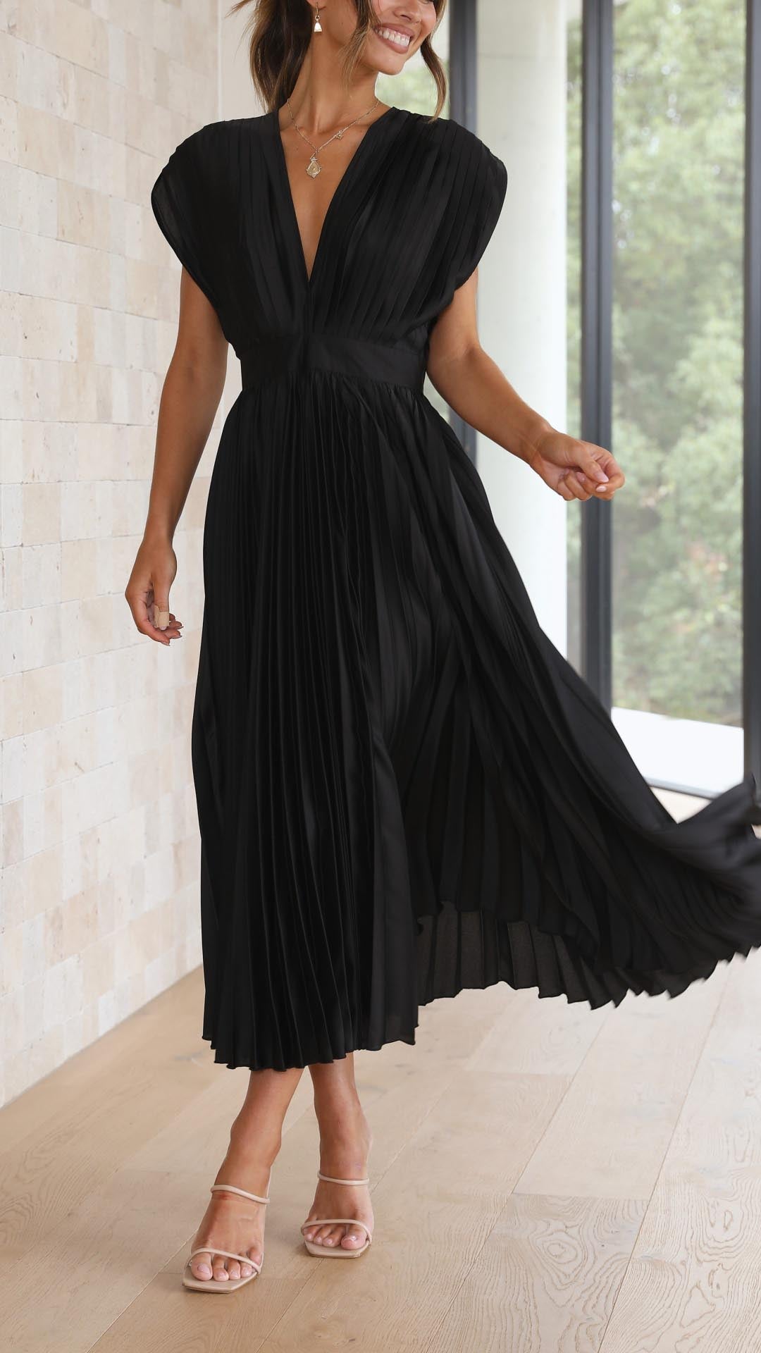 Charlotte | Women's Pleated V Neck Midi Wedding Guest Dress