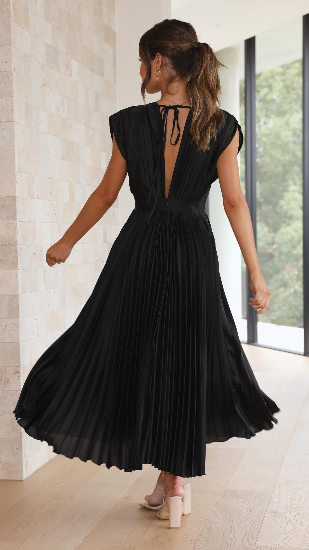 Charlotte | Women's Pleated V Neck Midi Wedding Guest Dress