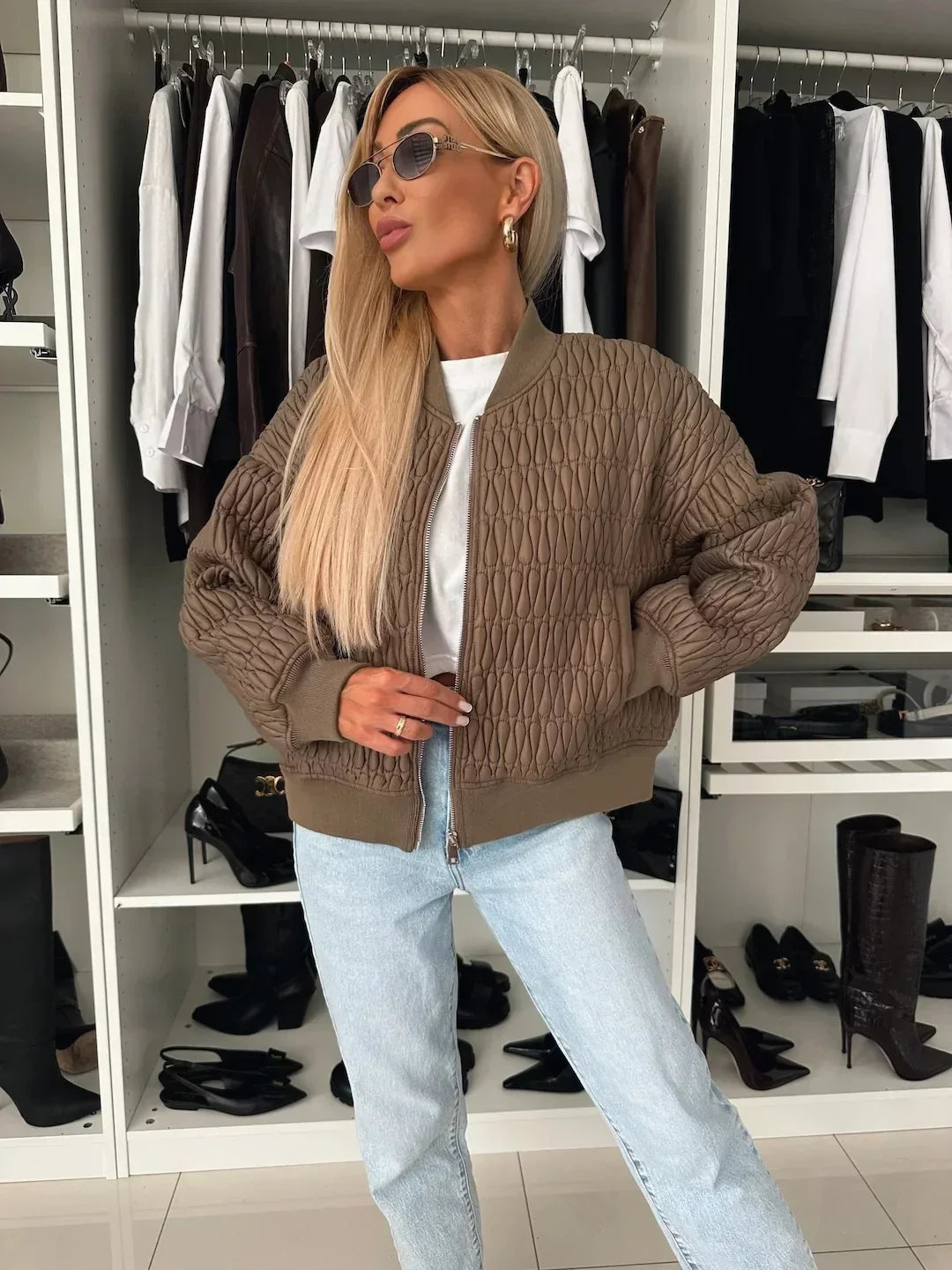 Isabella | Women's Quilted Zip Up Bomber Jacket