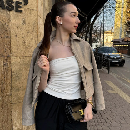 Georgia | Women's Cropped Zip Up Bomber Jacket