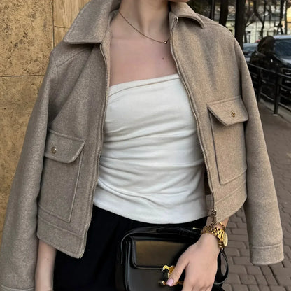 Georgia | Women's Cropped Zip Up Bomber Jacket