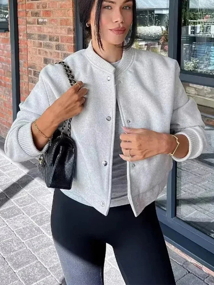 Jasmine | Women's Cropped Button Front Bomber Jacket