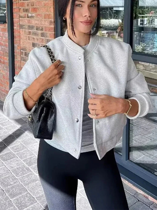 Jasmine | Women's Cropped Button Front Bomber Jacket