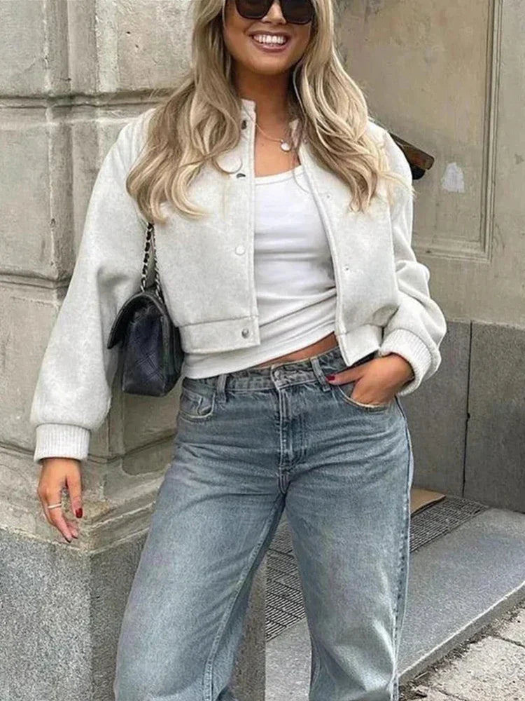 Jasmine | Women's Cropped Button Front Bomber Jacket