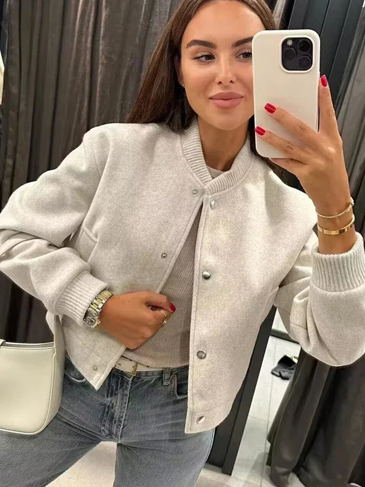 Jasmine | Women's Cropped Button Front Bomber Jacket