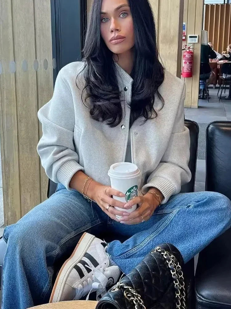 Jasmine | Women's Cropped Button Front Bomber Jacket